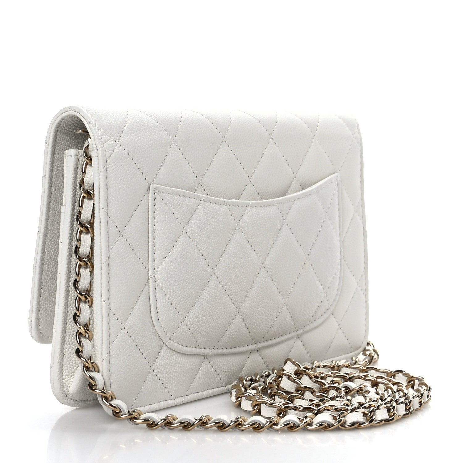 Chanel Shiny Caviar Quilted Strass Wallet On Chain WOC White 3 of 9