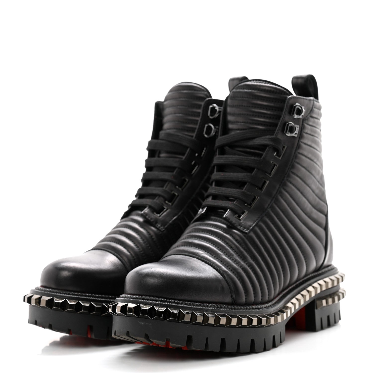 Christian Louboutin Calfskin Quilted Yetota Combat Boots 37 Black 3 of 9