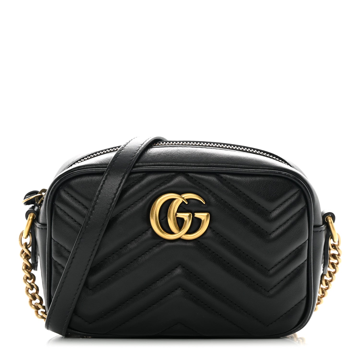 Gucci Calfskin Matelasse Mini GG Marmont Chain Shoulder Bag Black 1 of 13
