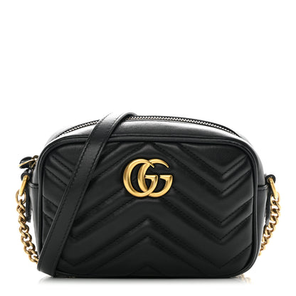 Gucci Calfskin Matelasse Mini GG Marmont Chain Shoulder Bag Black 1 of 13
