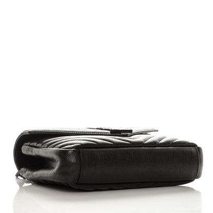 Saint Laurent Sheepskin Matelasse Chevron Monogram Medium College Bag Black 4 of 7