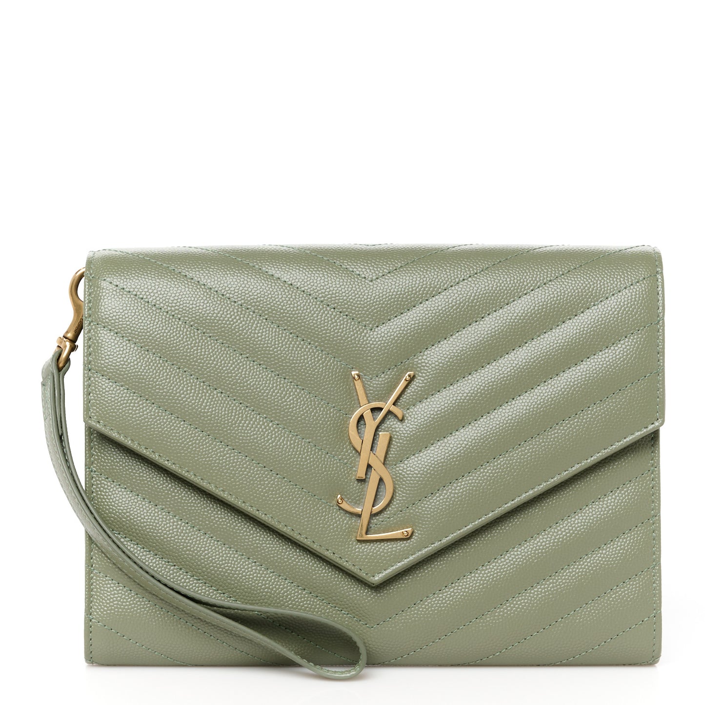 Grain De Poudre Matelasse Chevron Monogram Envelope Clutch Light Sage