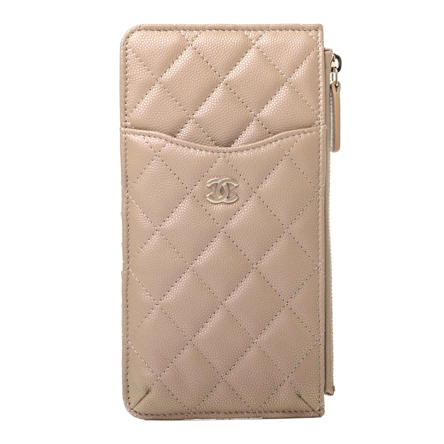 Iridescent Caviar Quilted Classic iPhone Pouch Dark Beige