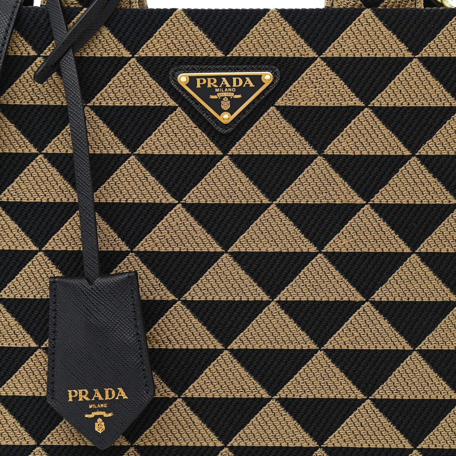 Prada Jacquard Saffiano Triangolo Symbole Embroidered Small Tote Black Corda 8 of 10