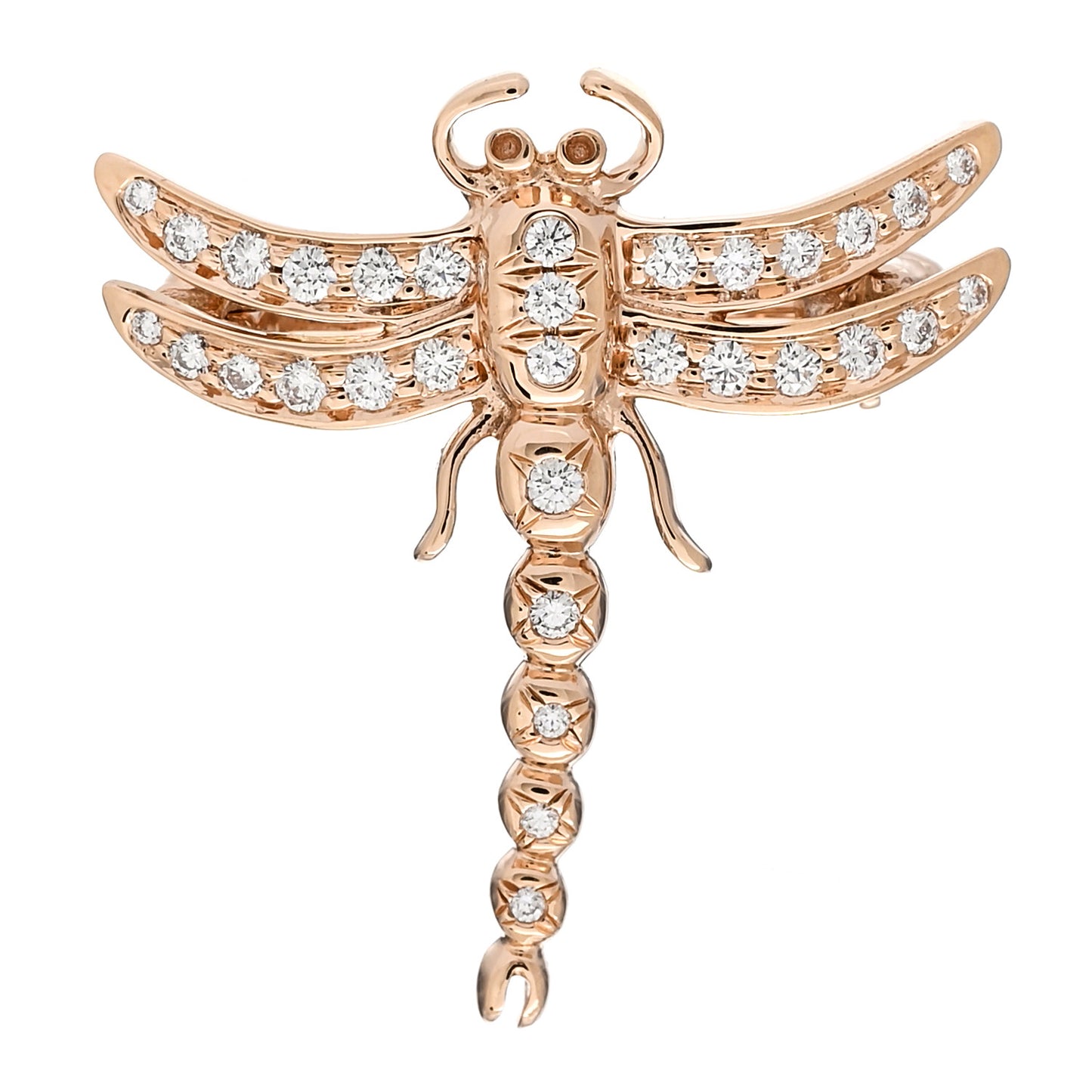 18K Rose Gold Diamond Dragonfly Brooch Pin