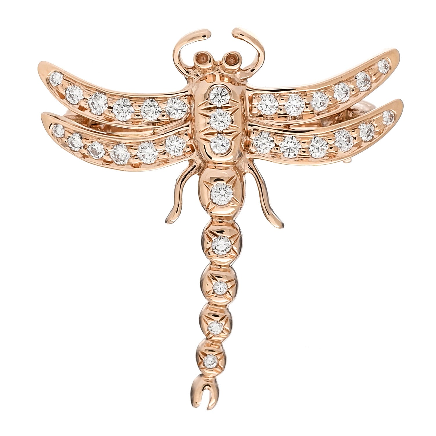 Tiffany 18K Rose Gold Diamond Dragonfly Brooch Pin 1 of 4