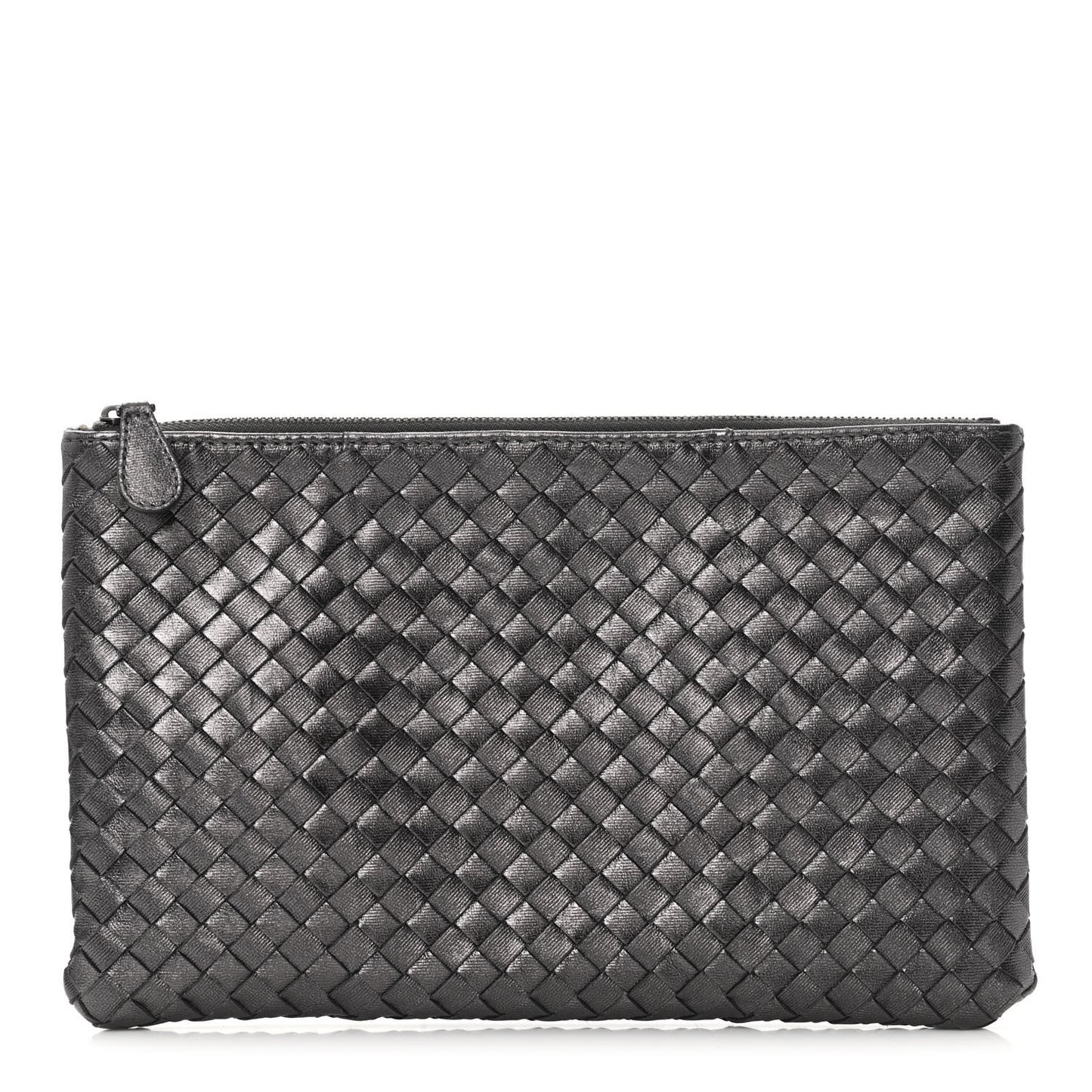 Nappa Intrecciato Flat Zip Biletto Pouch Light Grey