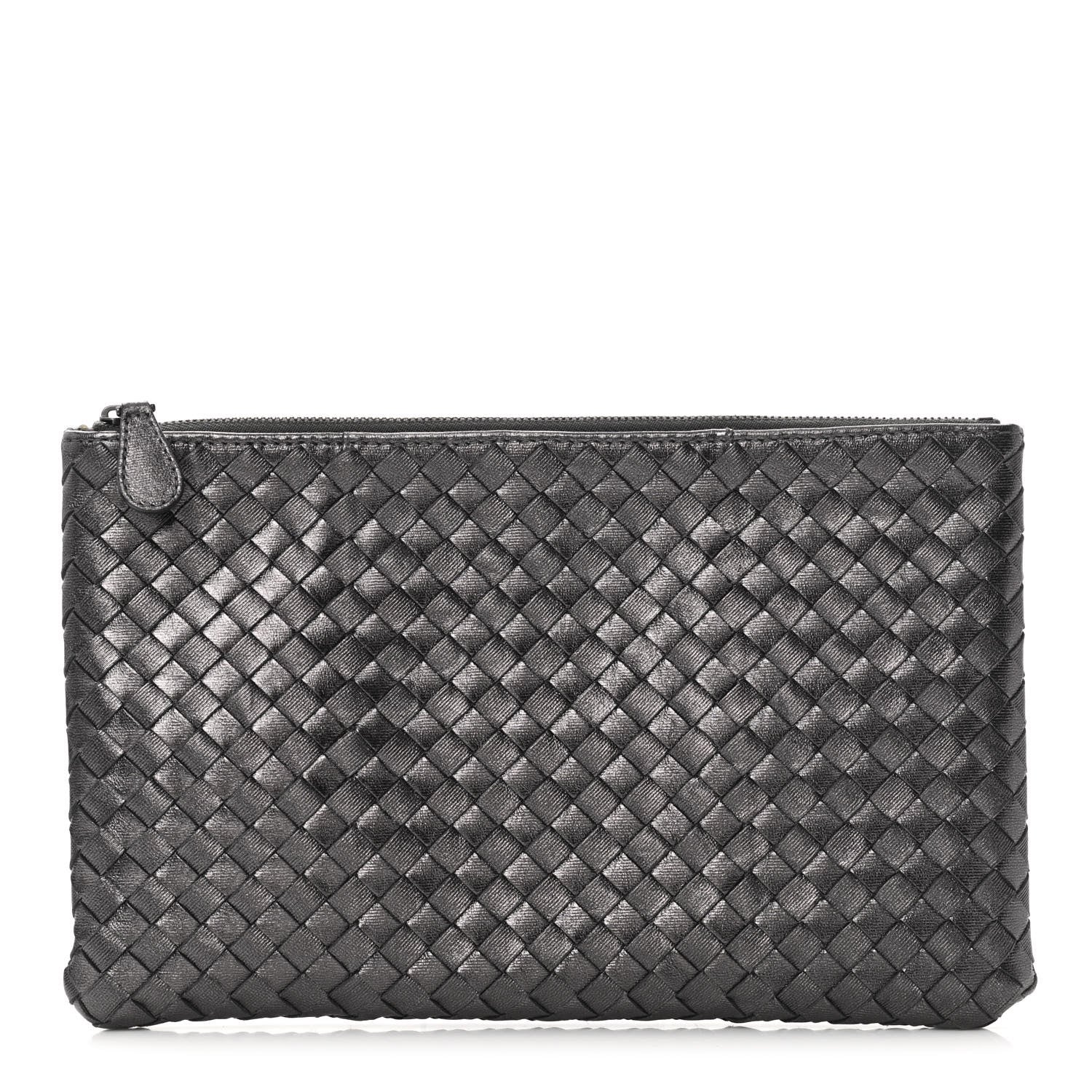 Bottega Veneta Nappa Intrecciato Flat Zip Biletto Pouch Light Grey 1 of 8
