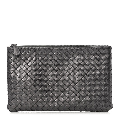 Bottega Veneta Nappa Intrecciato Flat Zip Biletto Pouch Light Grey 1 of 8