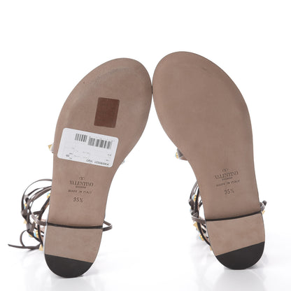 Valentino Garavani Calfskin Rockstud Rolling Cabochon Gladiator Flat Sandals 35.5 Cacao 5 of 7