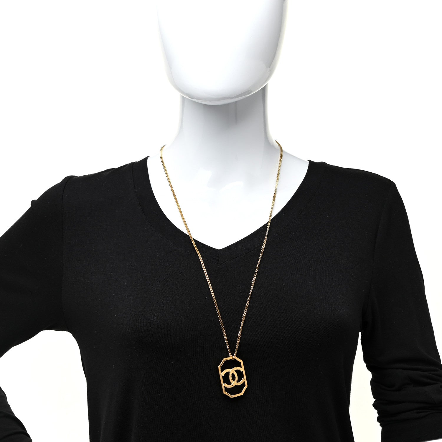 Chanel Metal CC Chain Pendant Necklace Gold 2 of 7
