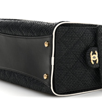 Chanel Braided Raffia Calfskin Small Chanel 25 Handbag Black White 10 of 11