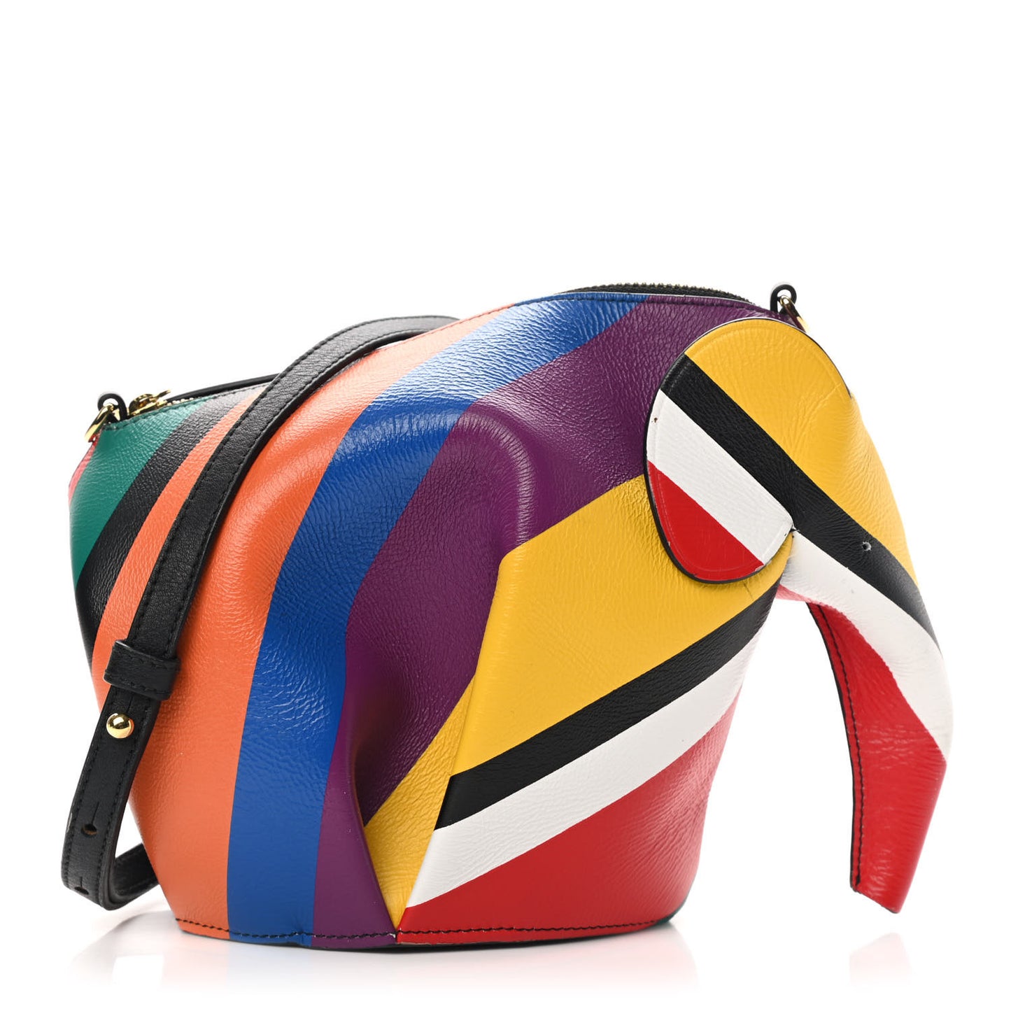 Calfskin Mini Striped Elephant Crossbody Bag Multicolor