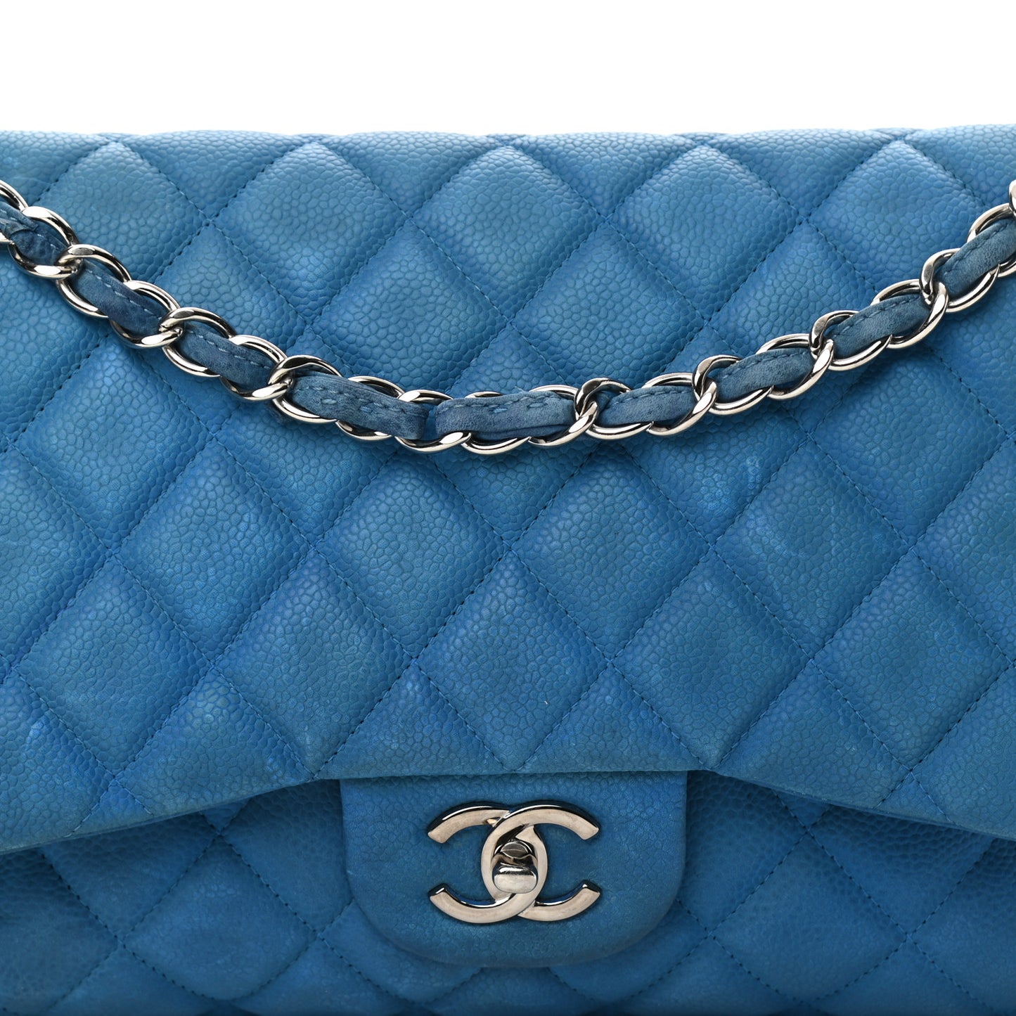 Iridescent Caviar Quilted Jumbo Double Flap Blue