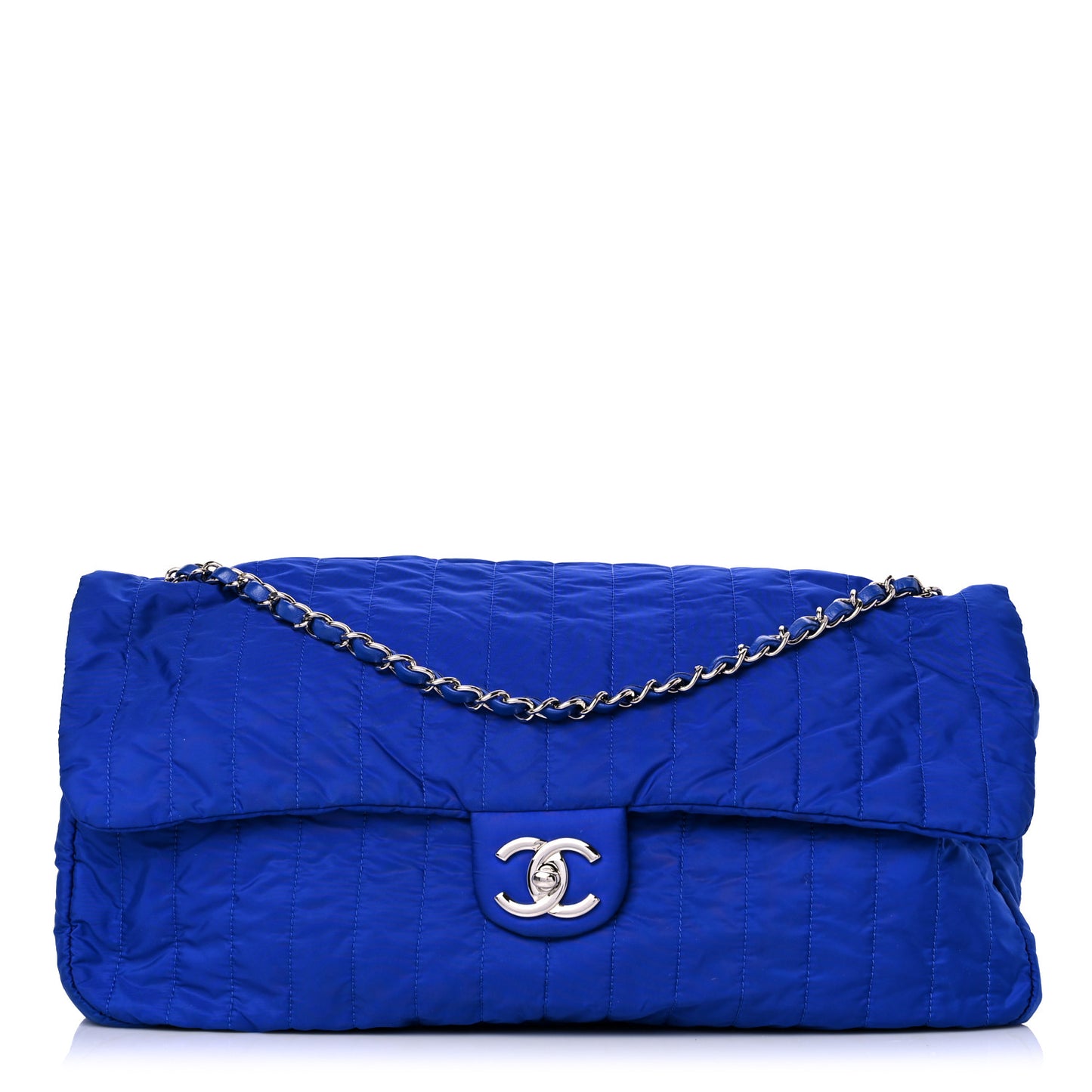 Nylon Vertical Quilted Jumbo Flap Cobalt Blue