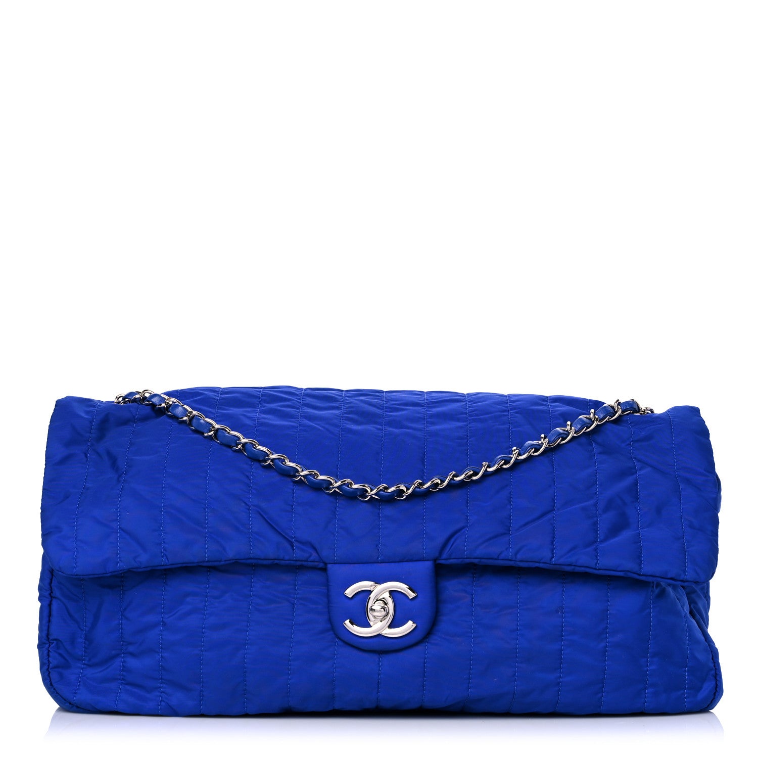 Chanel Nylon Vertical Quilted Jumbo Flap Cobalt Blue 2 of 10