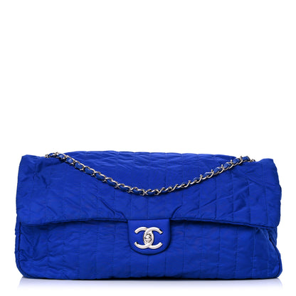 Chanel Nylon Vertical Quilted Jumbo Flap Cobalt Blue 2 of 10