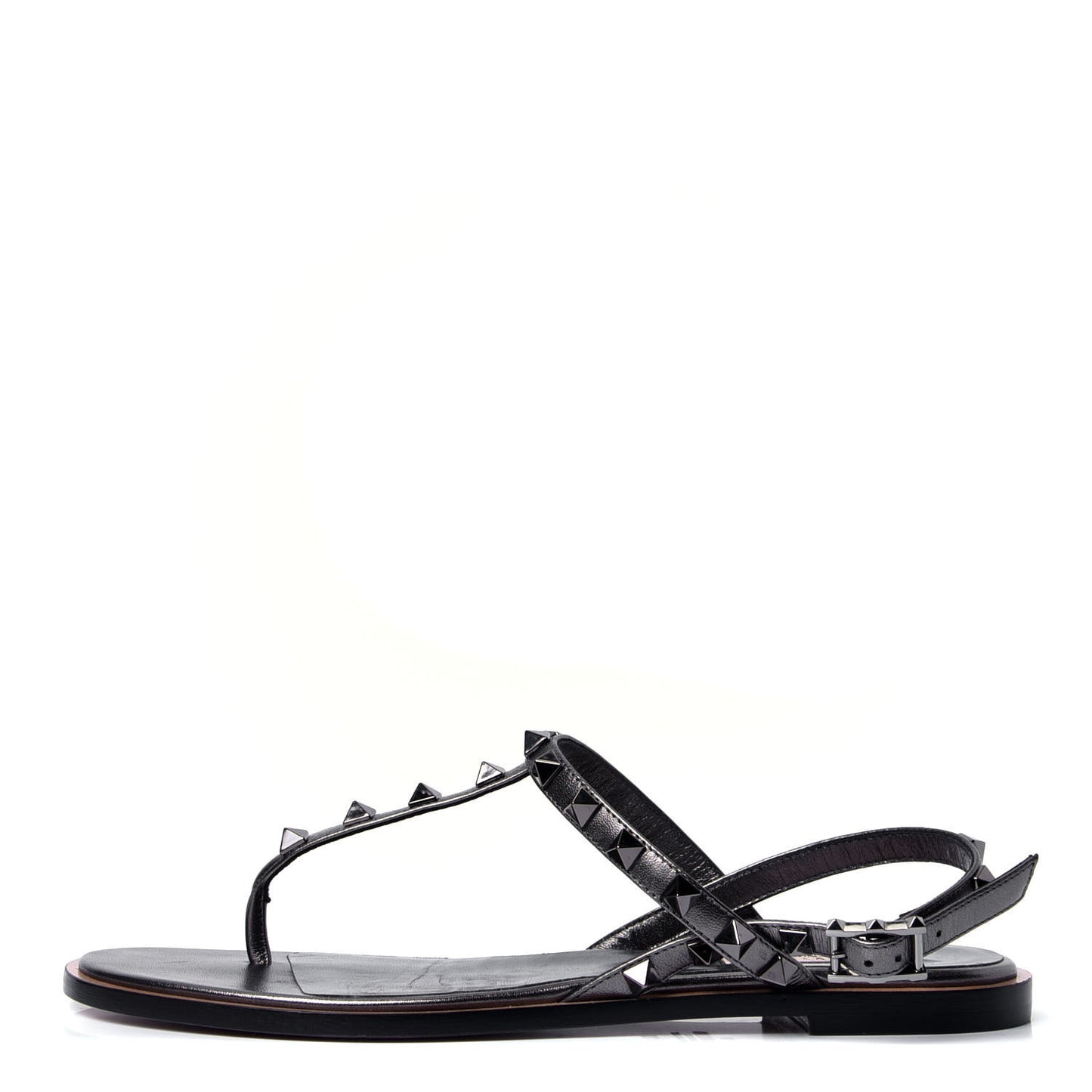 Metallic Nappa Rockstud T-Strap Slingback Flat Sandals 37 Rutenio