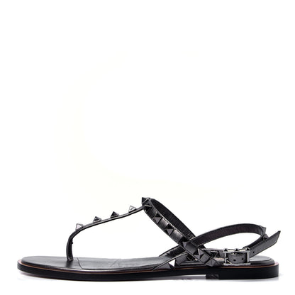 Valentino Garavani Metallic Nappa Rockstud T-Strap Slingback Flat Sandals 37 Rutenio 1 of 6