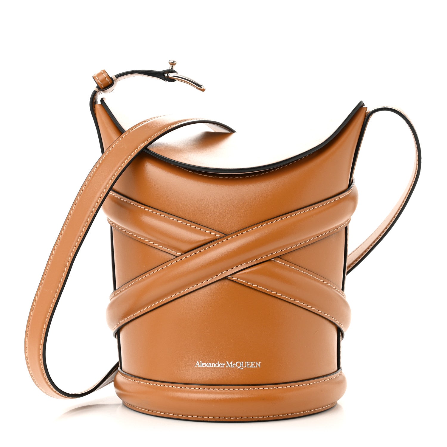 Alexander McQueen Calfskin The Curve Small Shoulder Bag Tan 1 of 17