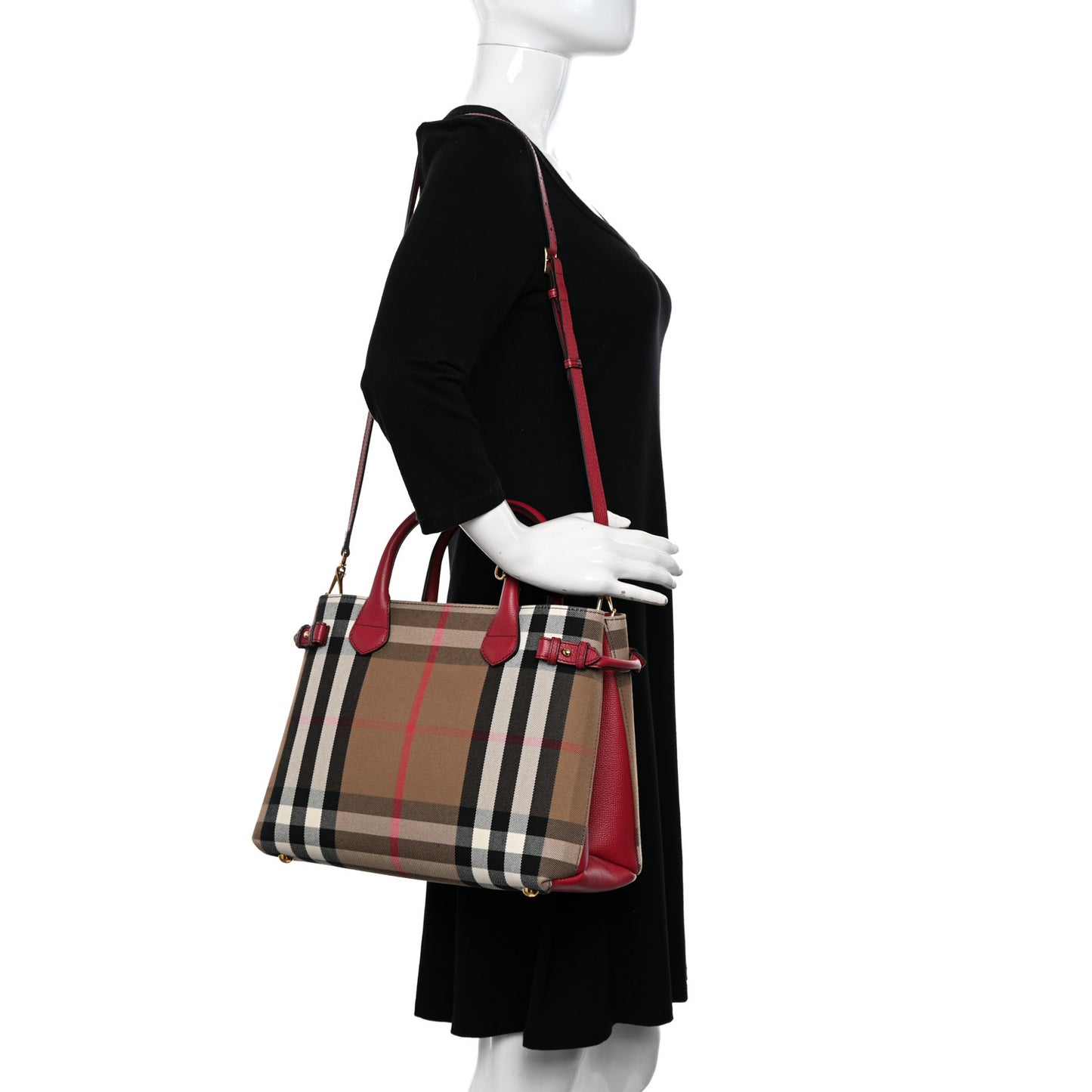 House Check Grainy Calfskin Medium Banner Tote Russet Red