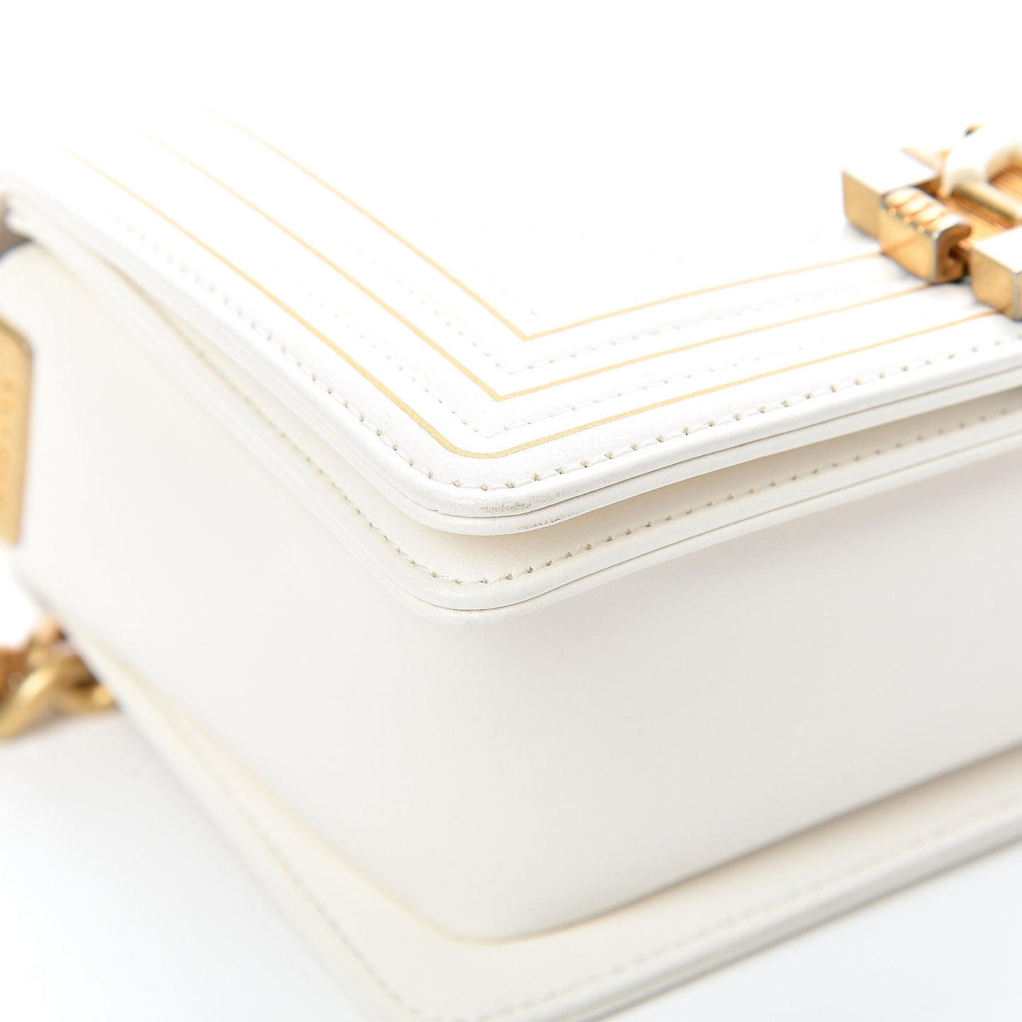 Lambskin Quilted Small Boy Studded Handle Flap White