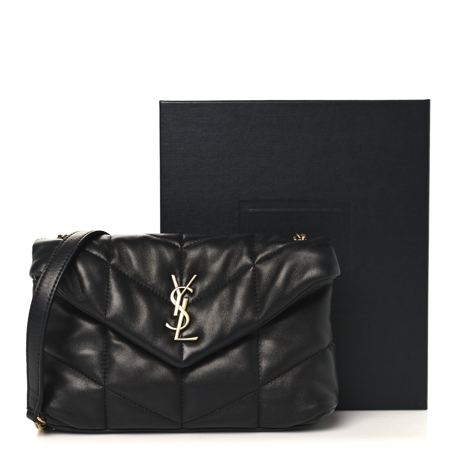 Saint Laurent Lambskin Quilted Toy Loulou Puffer Monogram Chain Satchel Black 12 of 12