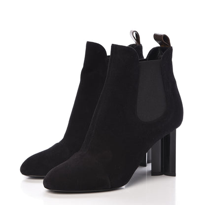 Louis Vuitton Suede Monogram Uniformes Cap Toe Chelsea 80mm Ankle Boots 39 Black 3 of 11