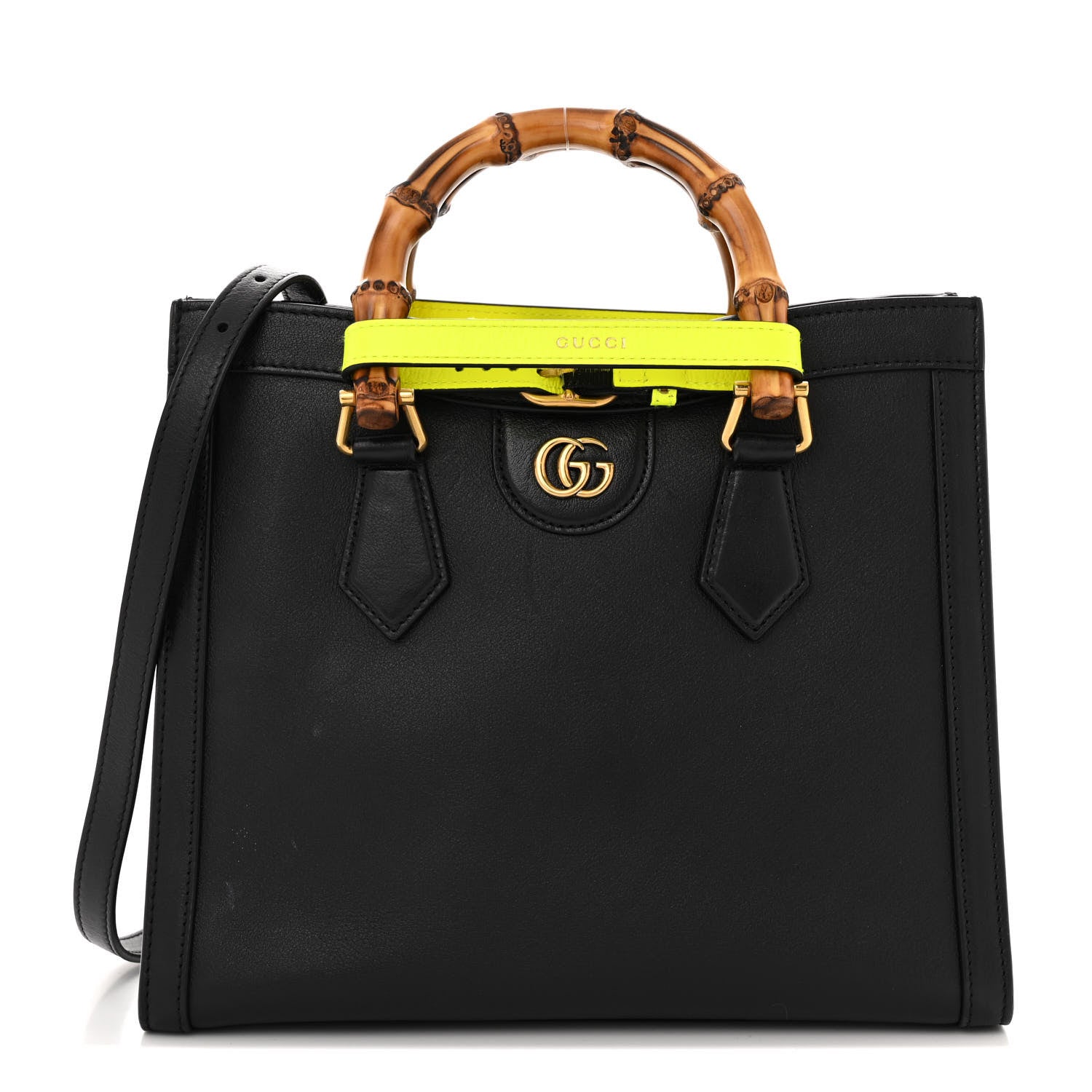 Gucci Calfskin Small Diana Tote Bag Black Yellow Fluo 1 of 14