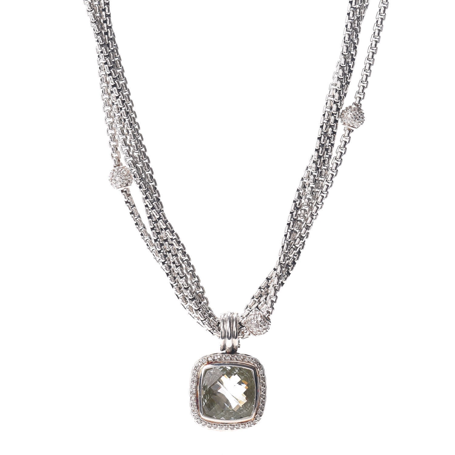 David Yurman Sterling Silver Diamond Prasiolite Multi Strand 20mm Albion Pendant Necklace 1 of 4