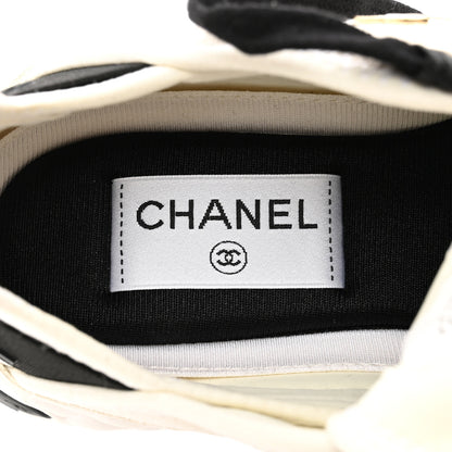 Chanel Fabric Suede Calfskin CC Sneakers 37 Ivory Black 7 of 9