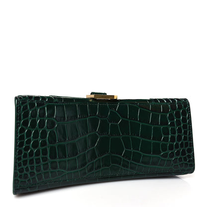 Balenciaga Shiny Calfskin Crocodile Embossed Small Hourglass Top Handle Bag Forest Green 4 of 9