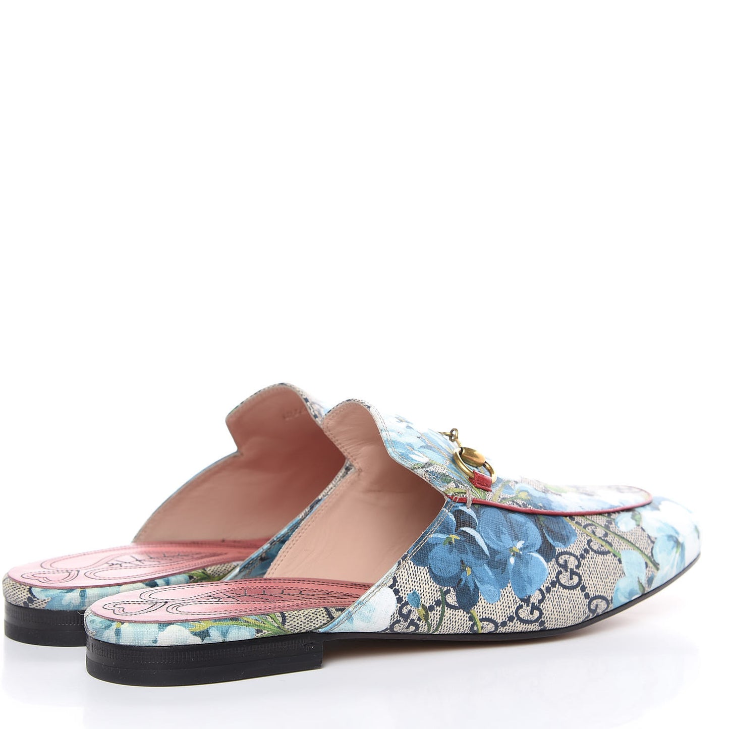 GG Supreme Monogram Blooms Womens Princetown Slippers 40.5 Beige Blue Navy Hibiscus Red