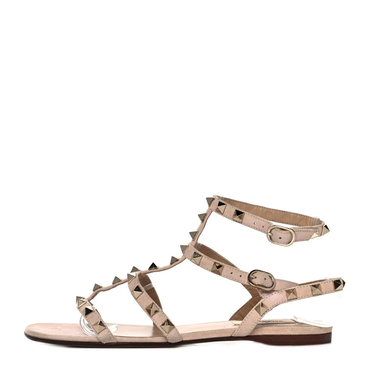 Suede Rockstud Gladiator Flat Sandals 37.5 Poudre