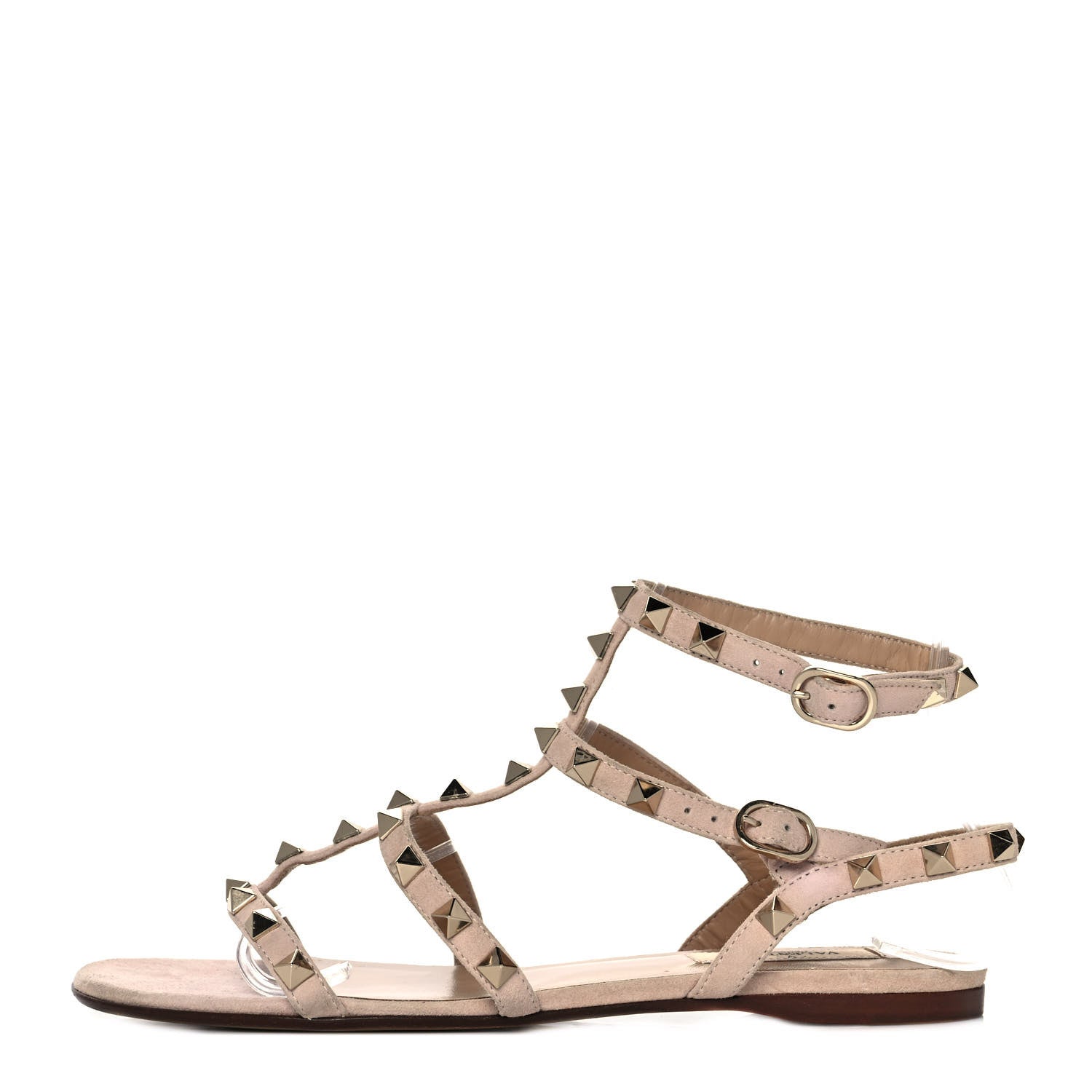 Valentino Garavani Suede Rockstud Gladiator Flat Sandals 37.5 Poudre 1 of 7