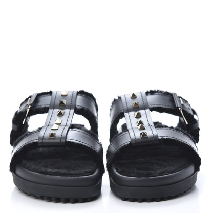 Valentino Garavani Shearling Rockstud Slide Sandals 38 Black 2 of 9