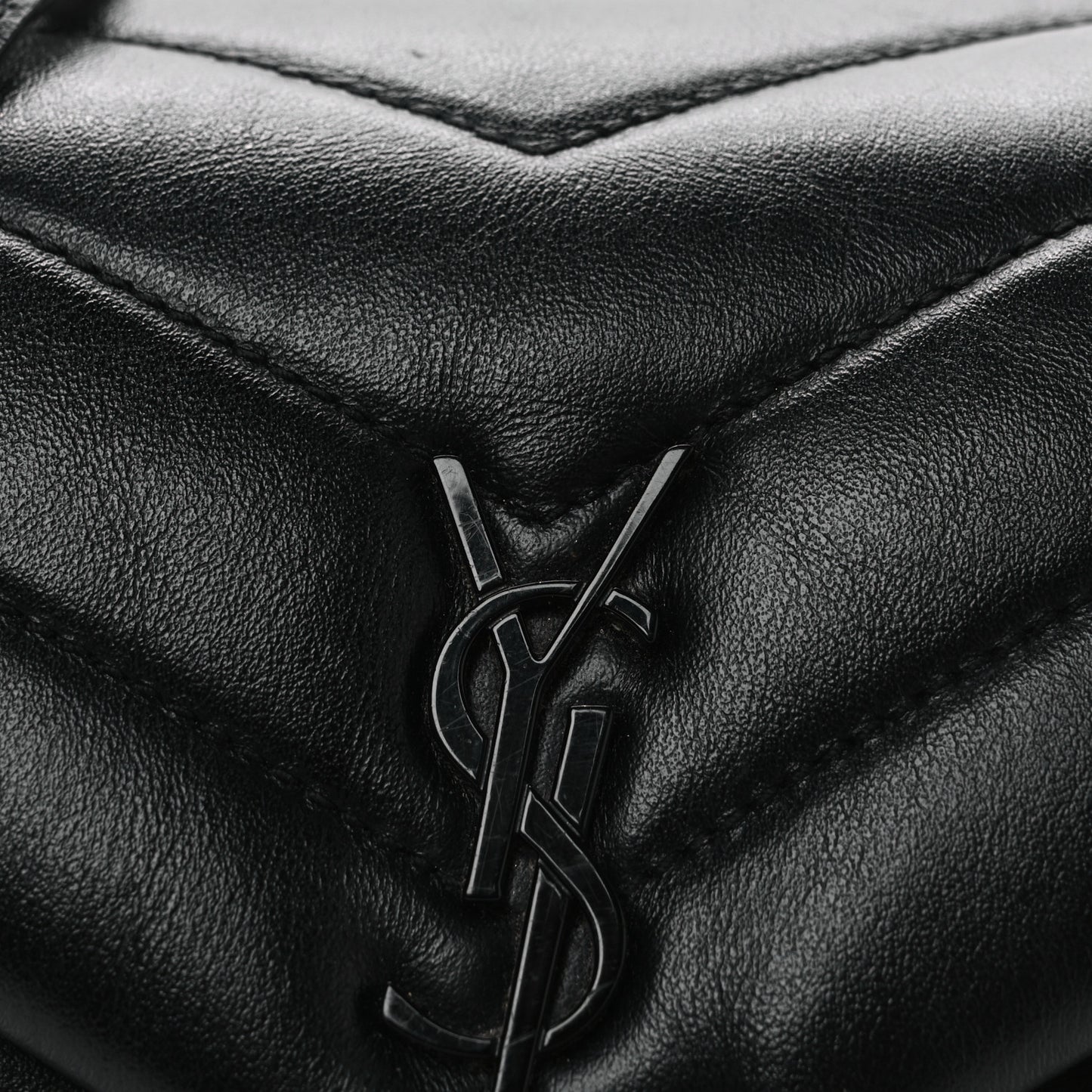 Calfskin Y Quilted Monogram Monochrome Toy Loulou Crossbody Bag Black