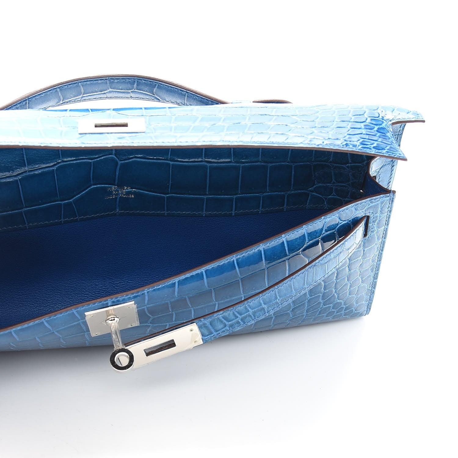 Hermes Shiny Porosus Crocodile Kelly Cut Pochette Mykonos 5 of 9