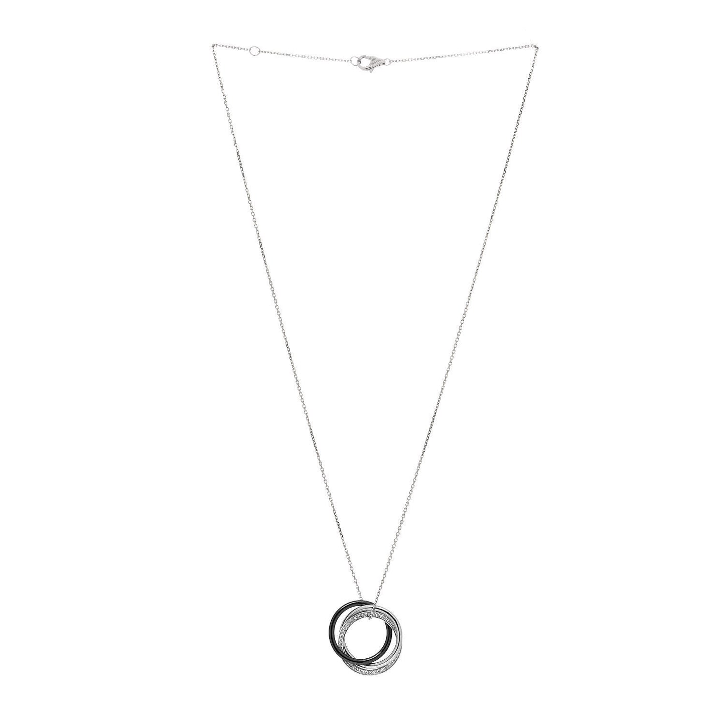 18K White Gold Palladium Black Ceramic Diamond Trinity Pendant Necklace