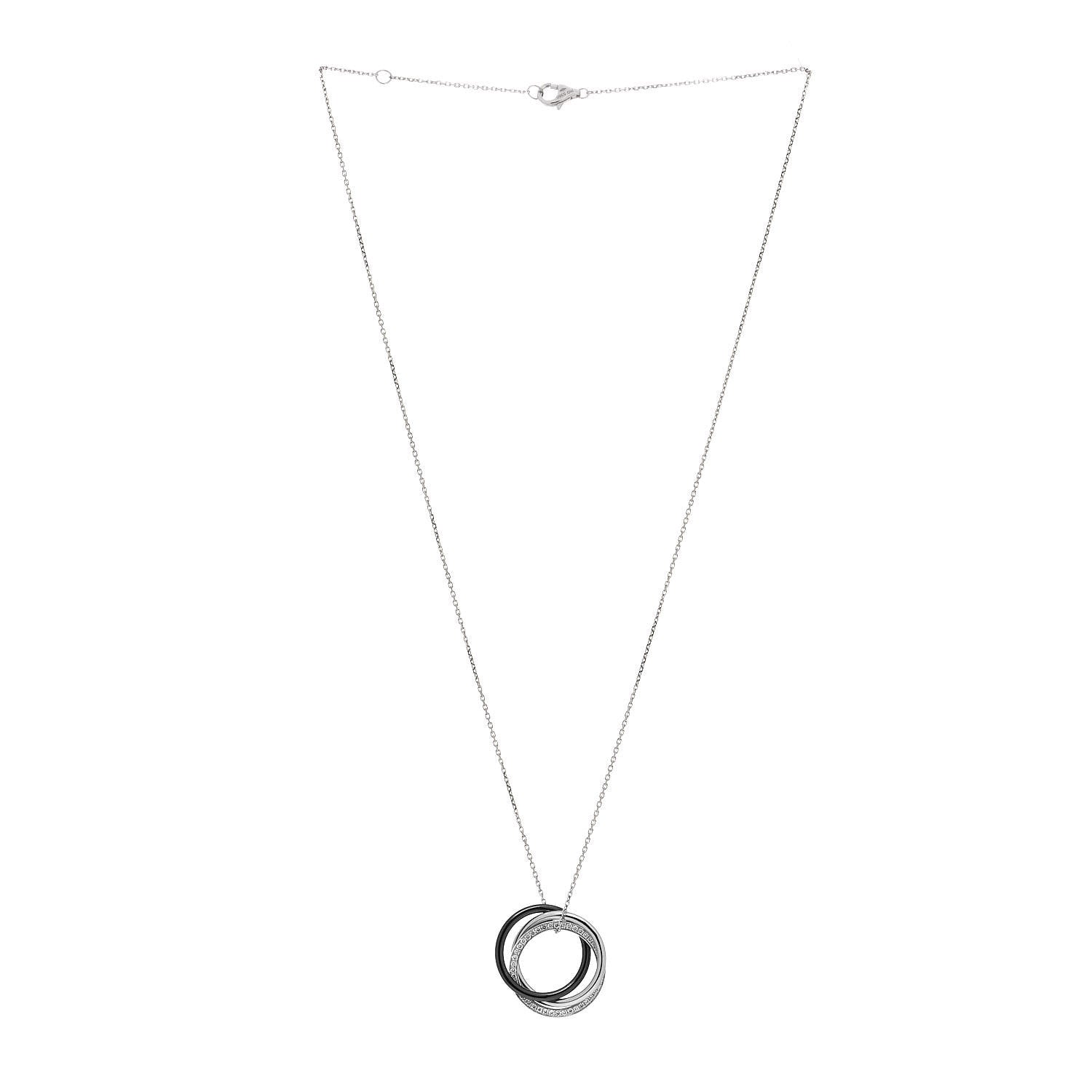 Cartier 18K White Gold Palladium Black Ceramic Diamond Trinity Pendant Necklace 2 of 5