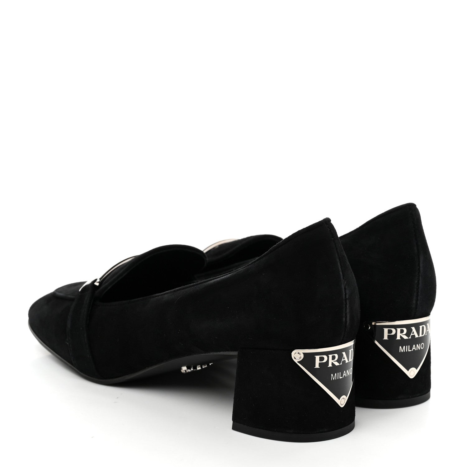 Prada Camoscio Metal Triangle Logo Loafers 37.5 Black 5 of 9