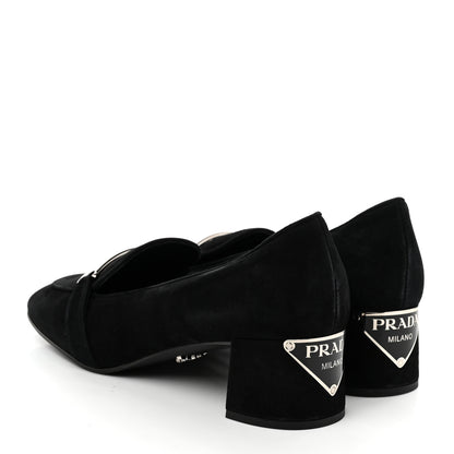 Prada Camoscio Metal Triangle Logo Loafers 37.5 Black 5 of 9