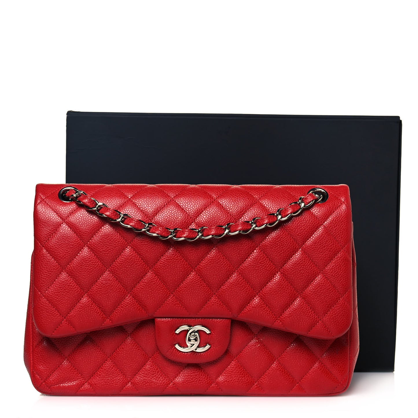 Caviar Quilted Jumbo Double Flap Red