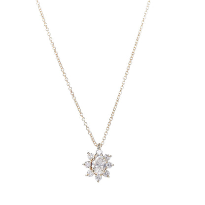 Tiffany 18K Yellow Gold Diamond Flower Cluster Pendant Necklace 4 of 6