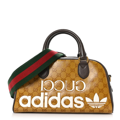 Gucci X ADIDAS Crystal Vintage Monogram Textured Dollar Calfskin Web Trefoil Logo Mini Bowling Bag Mid Natural Nut Off White New Acero 1 of 12