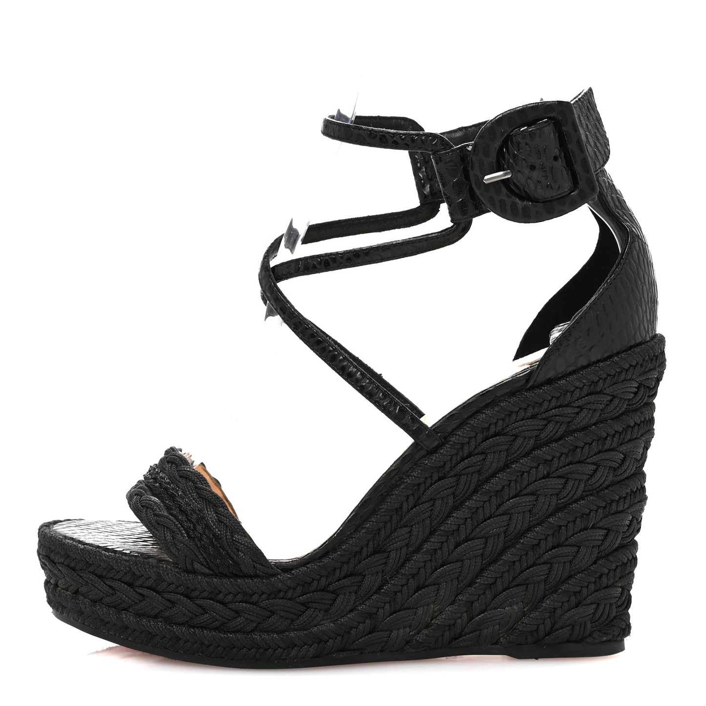 Cotton Braided Calfskin Bodrum 110 Wedge Sandals 37 Black