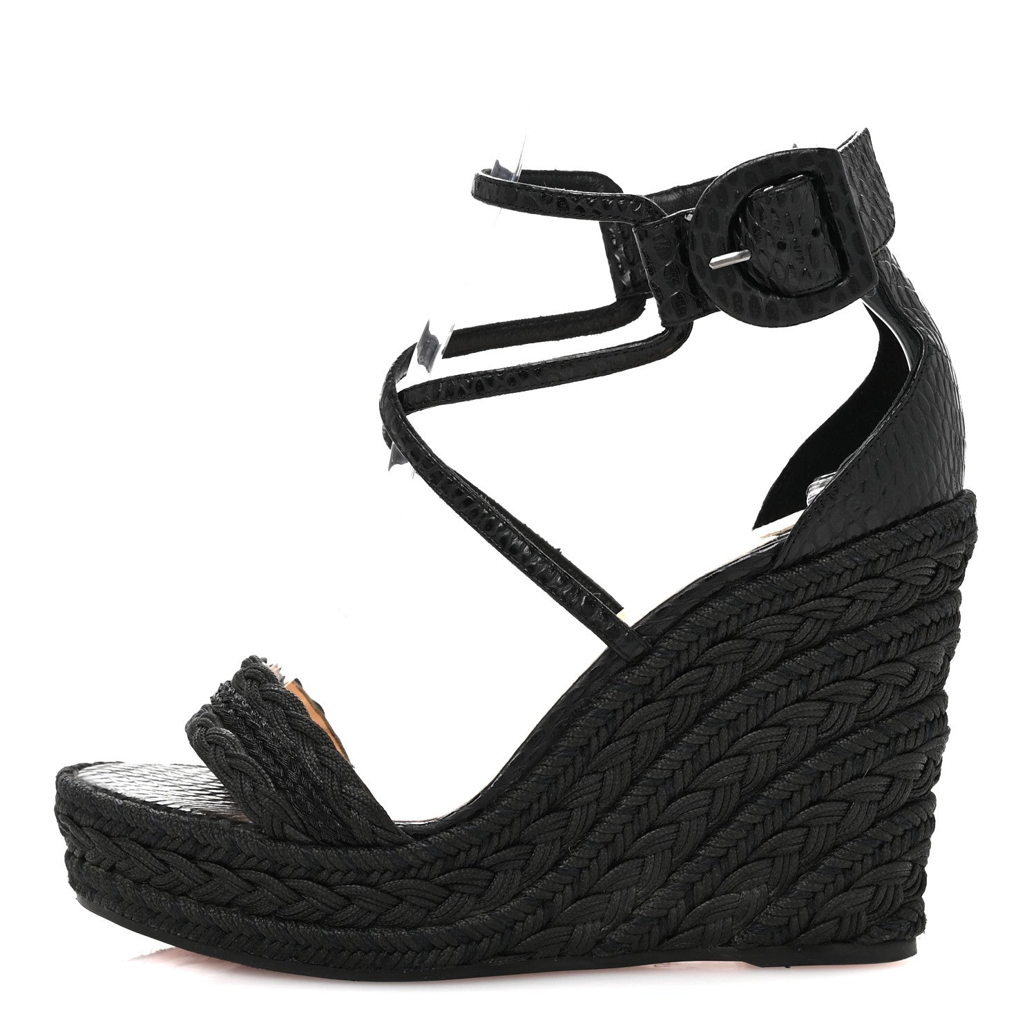 Christian Louboutin Cotton Braided Calfskin Bodrum 110 Wedge Sandals 37 Black 1 of 9