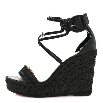 Christian Louboutin Cotton Braided Calfskin Bodrum 110 Wedge Sandals 37 Black 1 of 9