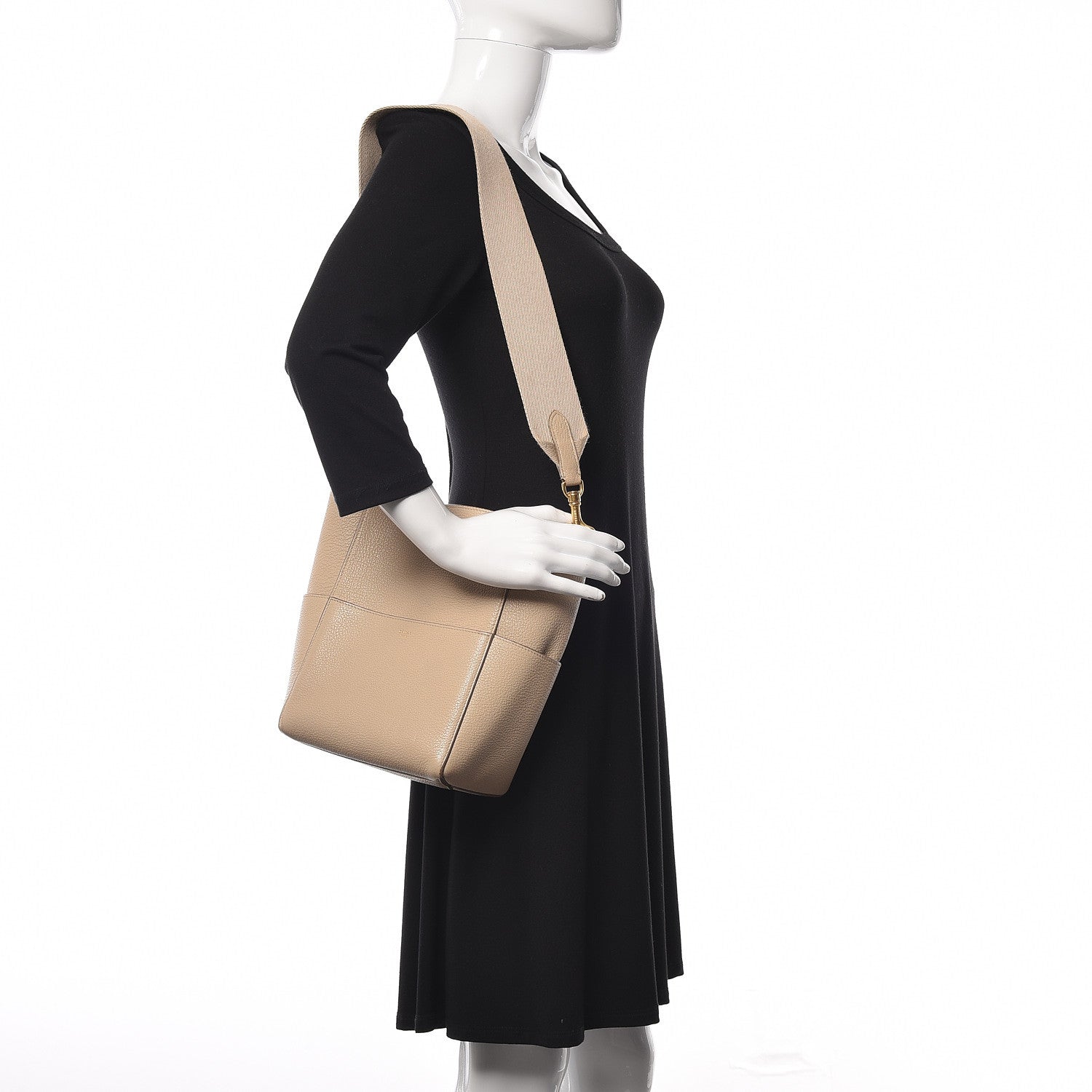 Celine Grained Calfskin Small Sangle Bucket Bag Dune 2 of 11