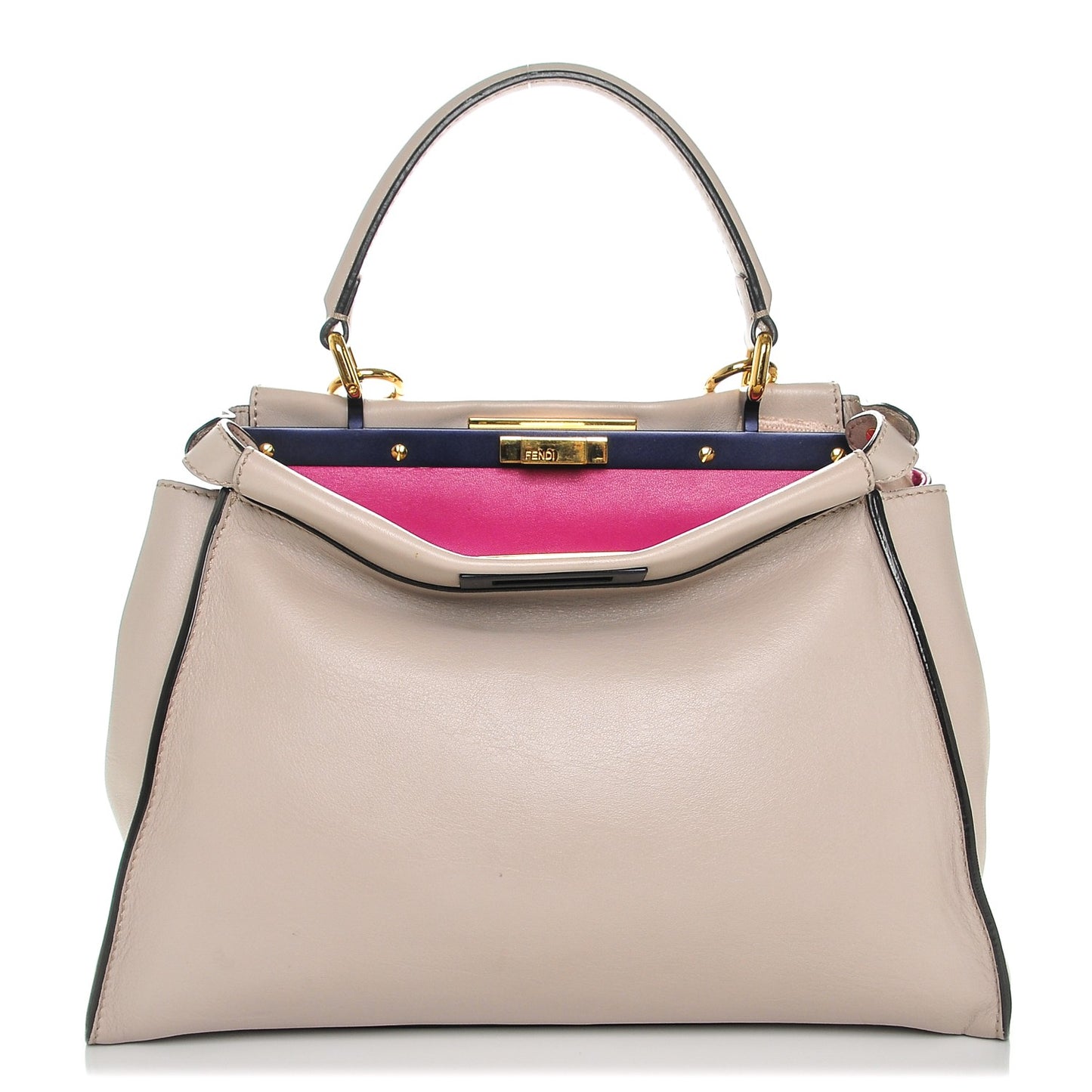 Vitello Seta Shiny Nappa Medium Peekaboo Iconic Satchel Grigio Polvere Magenta